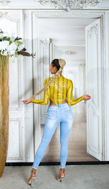faux leather body with snake print Yellow